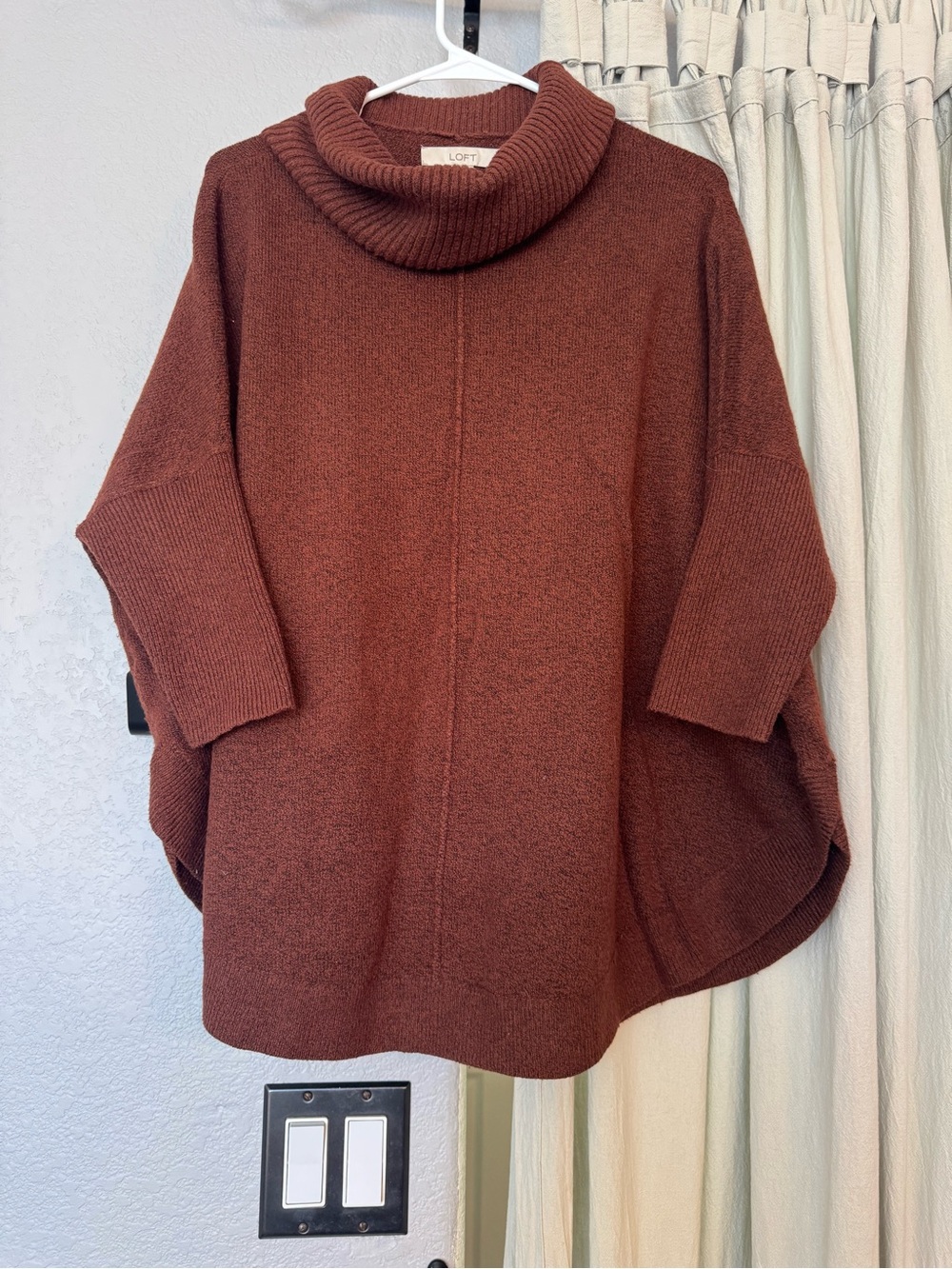 LOFT Rust-Colored Cowl Neck Poncho Sweater